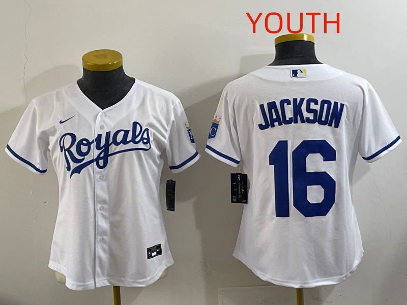 Youth Kansas City Royals #16 Jackson White Game Nike MLB Jersey style 001